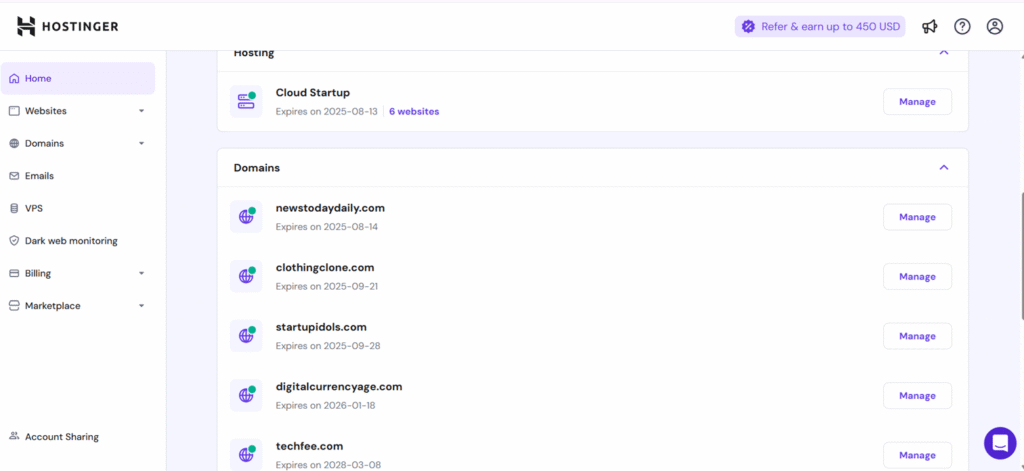 my hostinger websites